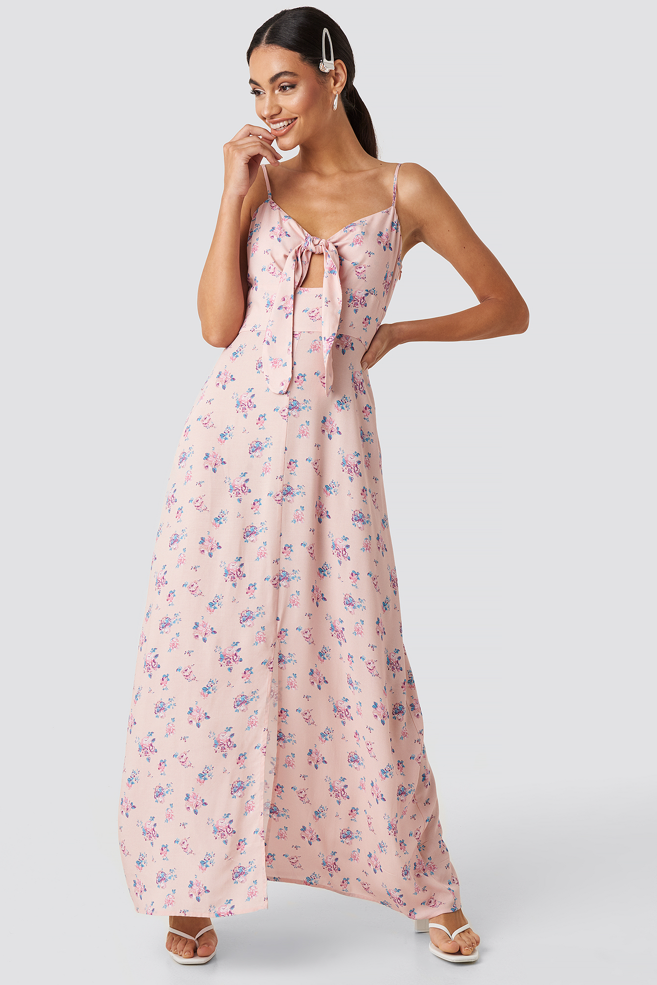 Front Tie Floral Maxi Dress Pink | na ...